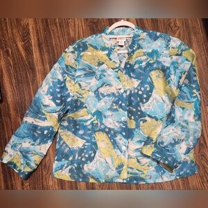 Ruby Rd. Favorites Blazer Top  Teal Green White Floral  SZ 12